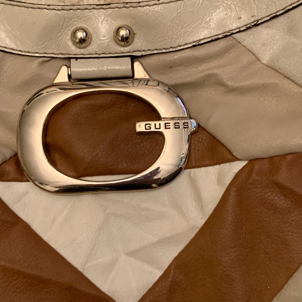 Euc Guess Brown White Tan Leather Shoulder Bag Pu… - image 7